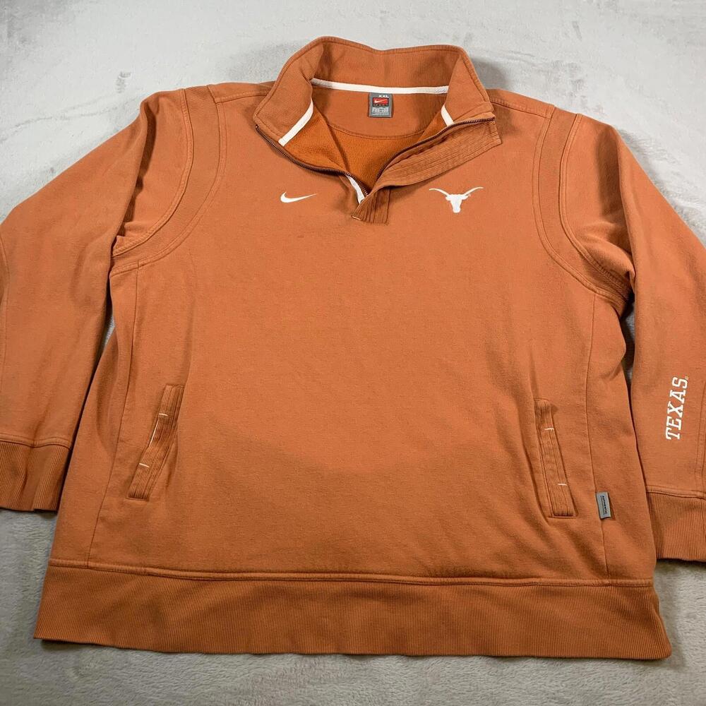 Texas Longhorns Sweater Mens 2XL‎ Orange Nike Hideaway 1/4 Zip RARE 90s Vintage